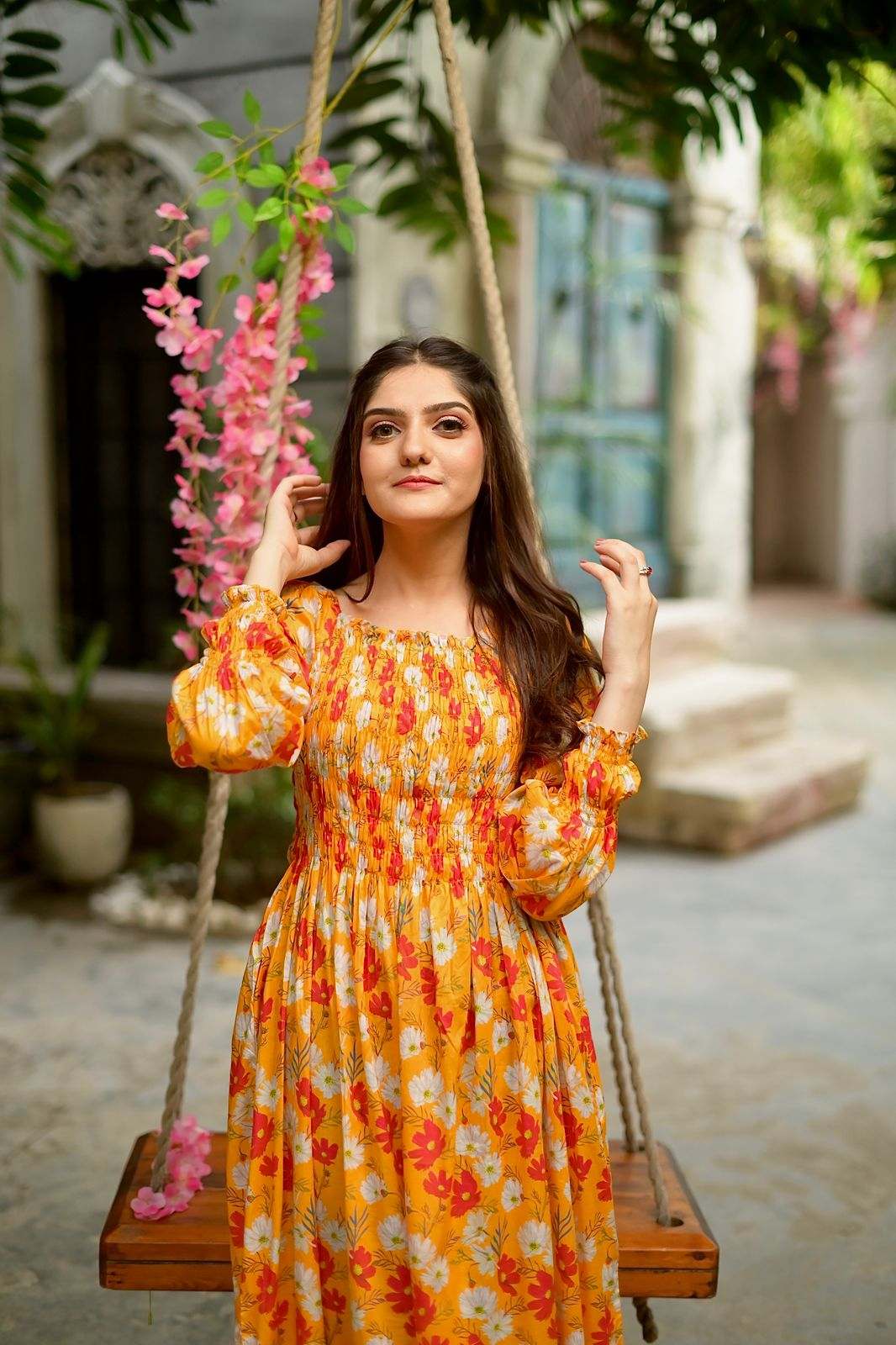 Lawn-Yellow Floral Dress – Haleema Shazia