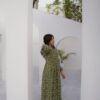Summer Cotton-Olive Green Blocks Plated Dress - Image 13