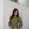 Summer Cotton-Olive Green Blocks Plated Dress - Image 12