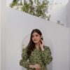 Summer Cotton-Olive Green Blocks Plated Dress - Image 10