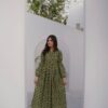 Summer Cotton-Olive Green Blocks Plated Dress - Image 8