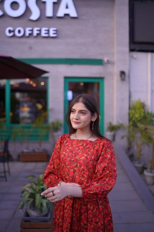 Lawn-Red Leafy Dress - Image 5