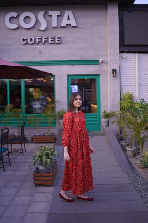 Lawn-Red Leafy Dress - Image 3