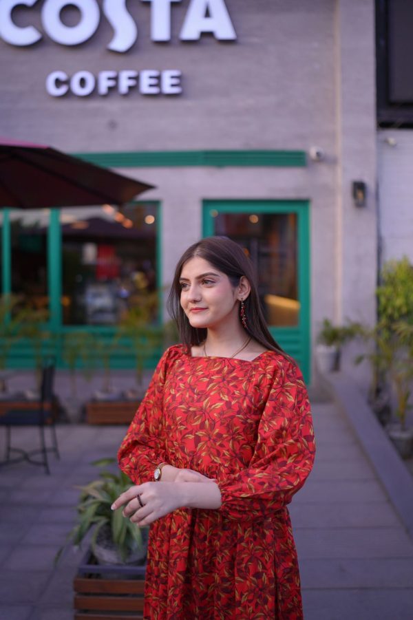Lawn-Red Leafy Dress - Image 4
