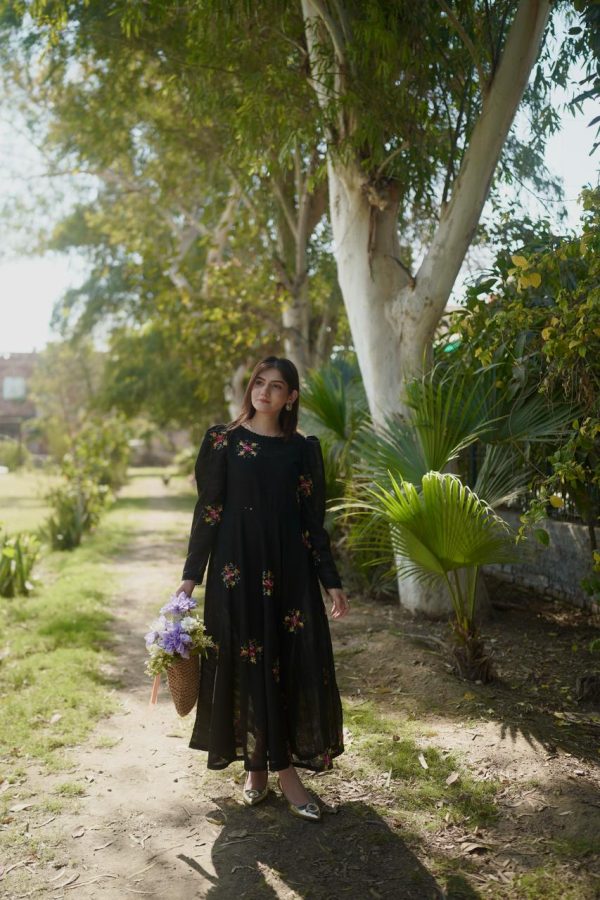 Embroidered Black Iris Floral Dress - Image 12