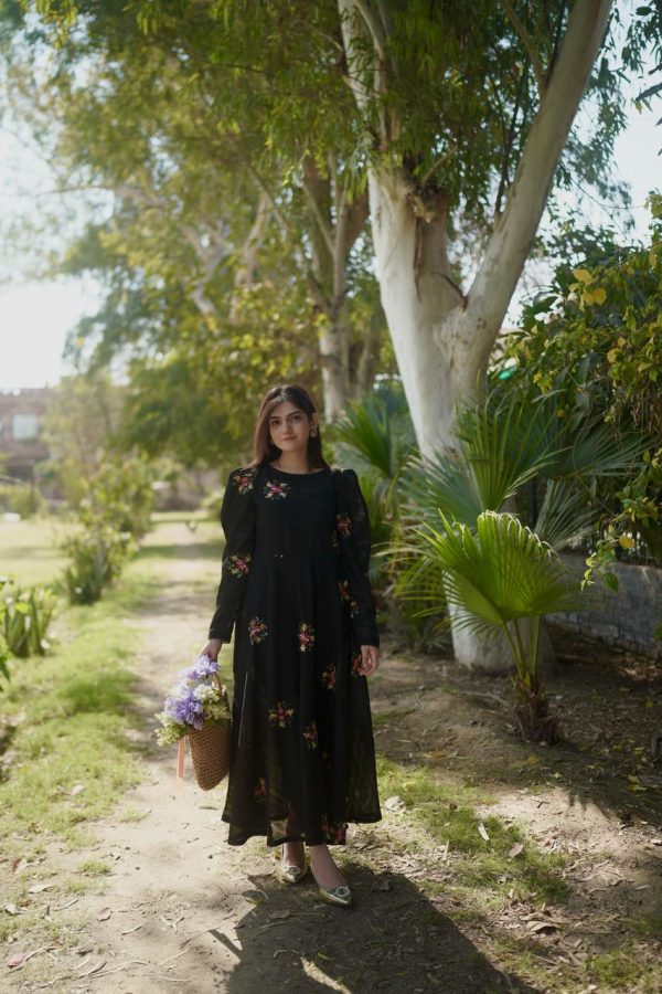 Embroidered Black Iris Floral Dress - Image 11