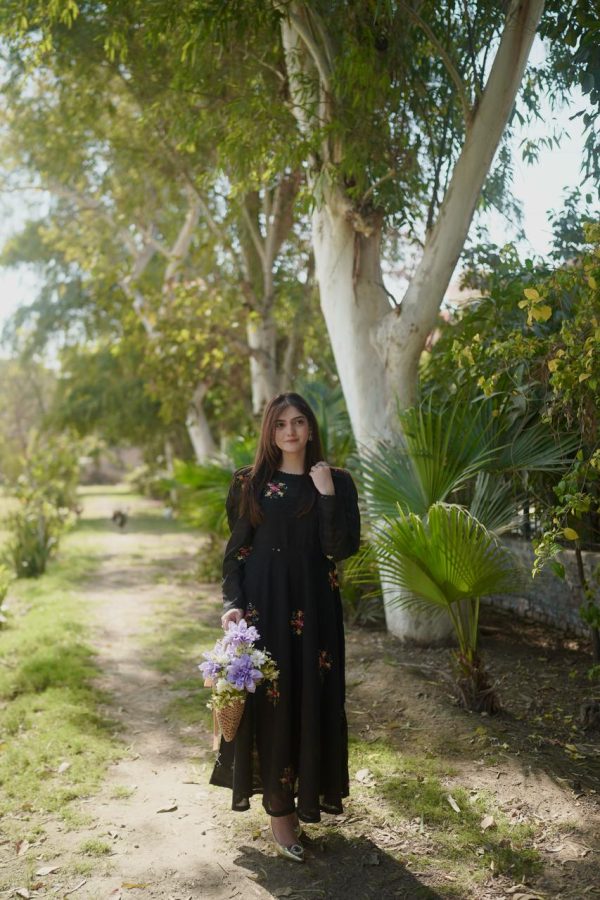 Embroidered Black Iris Floral Dress - Image 13