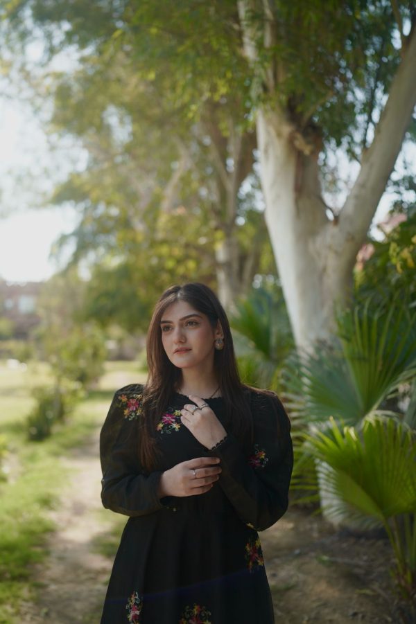 Embroidered Black Iris Floral Dress - Image 8