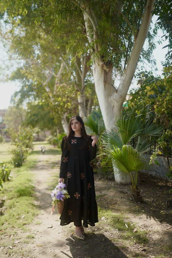 Embroidered Black Iris Floral Dress - Image 7
