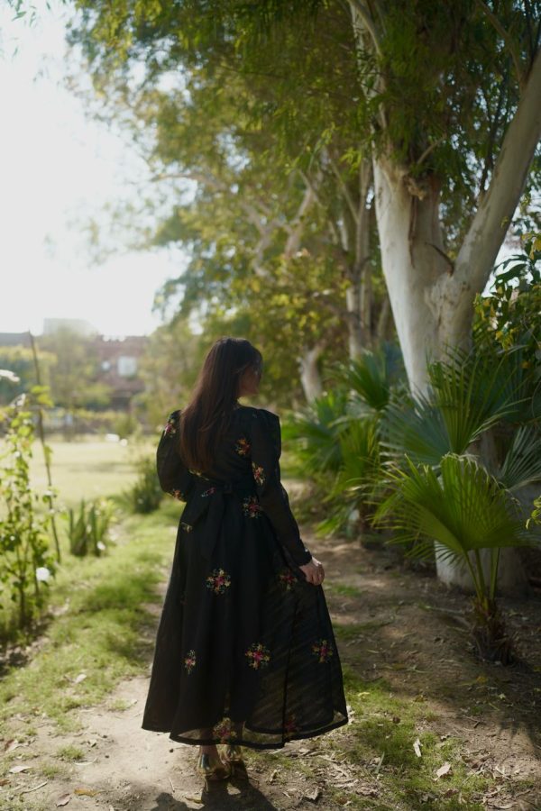 Embroidered Black Iris Floral Dress - Image 9
