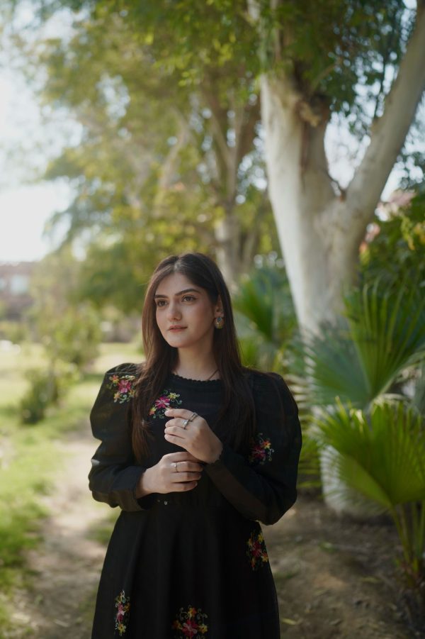 Embroidered Black Iris Floral Dress - Image 5