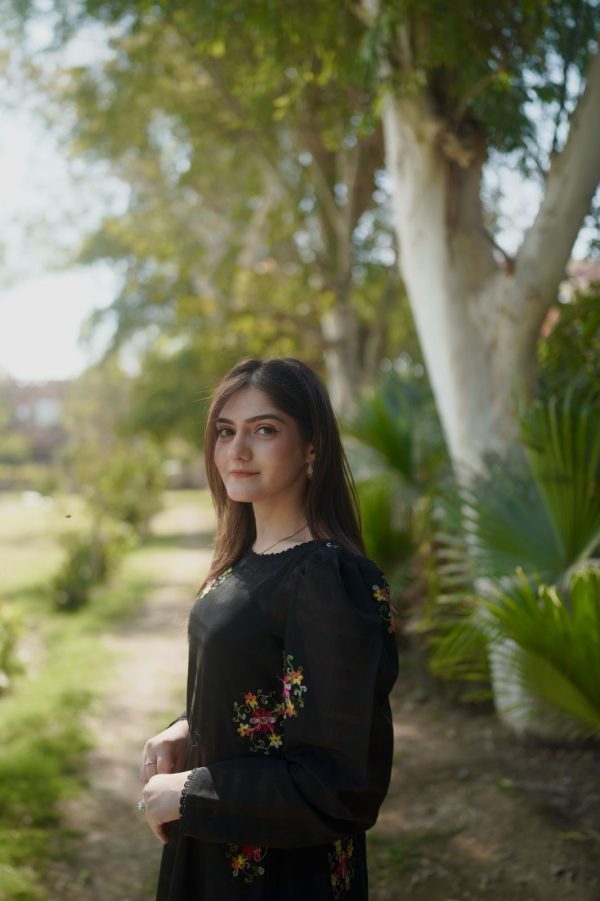 Embroidered Black Iris Floral Dress - Image 3