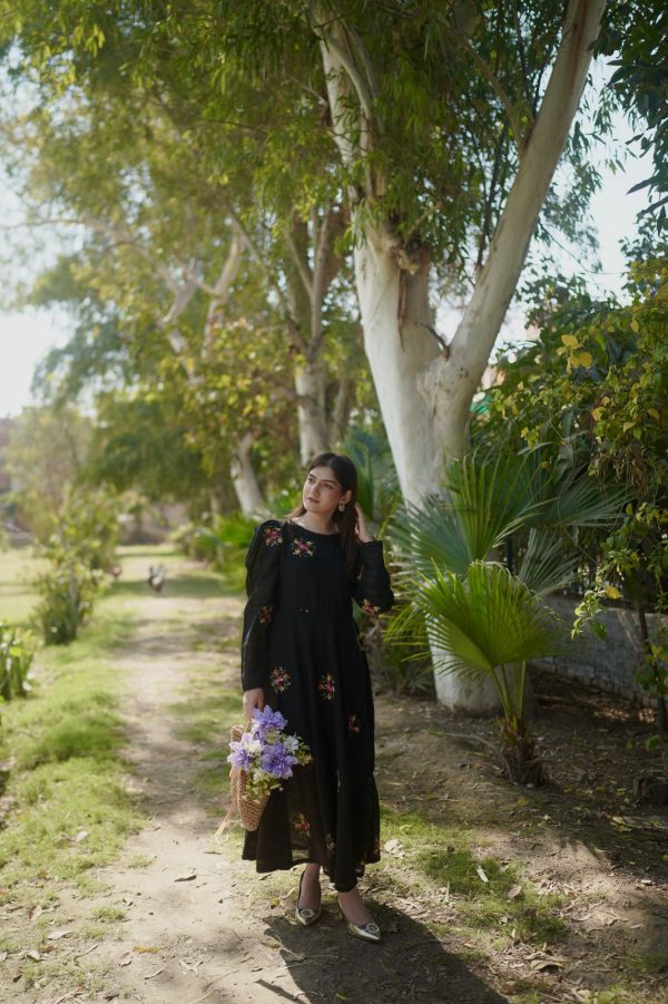 Embroidered Black Iris Floral Dress - Image 2
