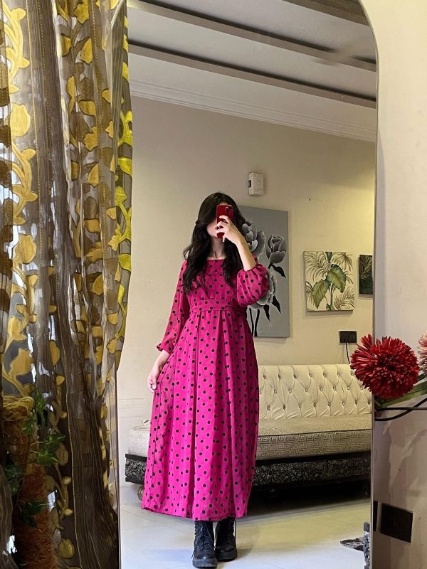 Chiffon-Pink Black Polka Dots - Image 4