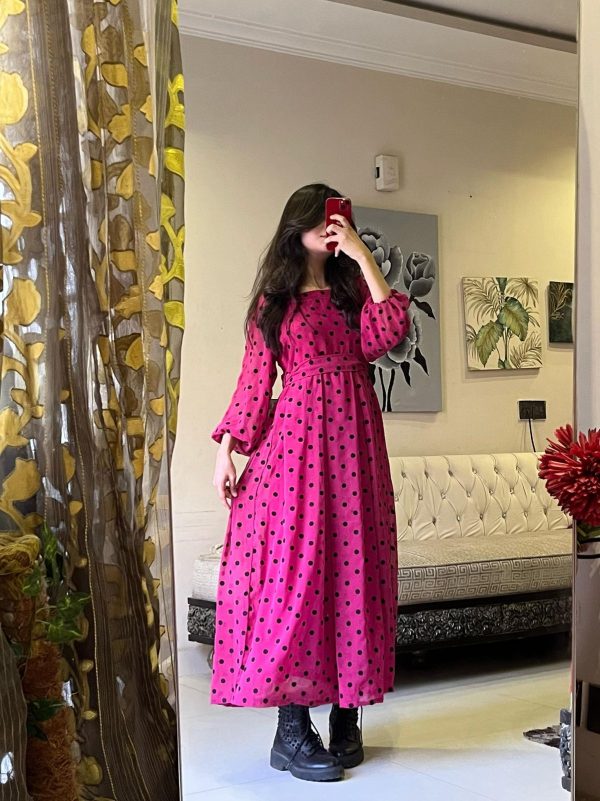 Chiffon-Pink Black Polka Dots - Image 3