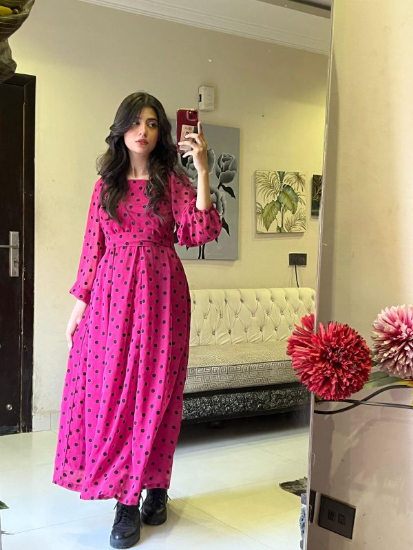 Chiffon-Pink Black Polka Dots