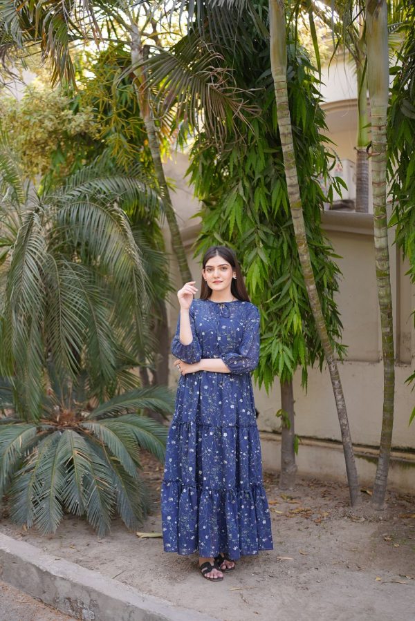Lawn-Navy Flora Tier Dress - Image 11