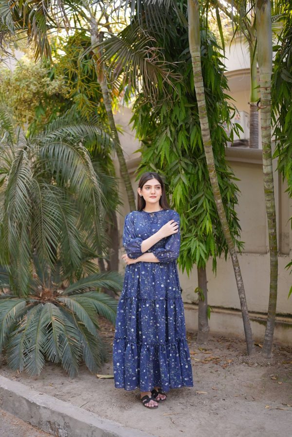 Lawn-Navy Flora Tier Dress - Image 10