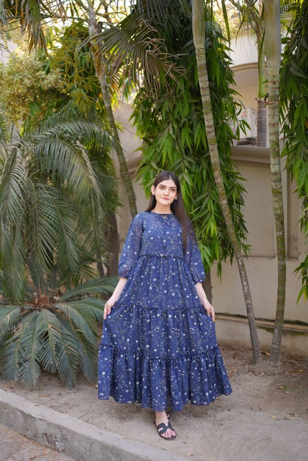 Lawn-Navy Flora Tier Dress - Image 12