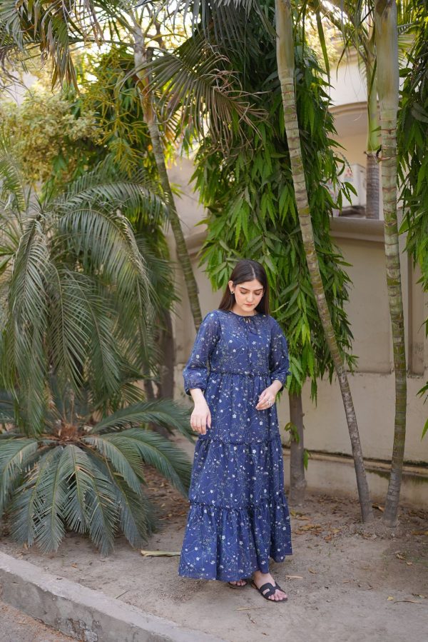 Lawn-Navy Flora Tier Dress - Image 8