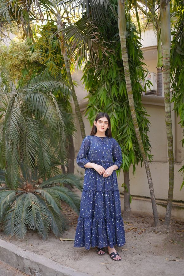 Lawn-Navy Flora Tier Dress - Image 7