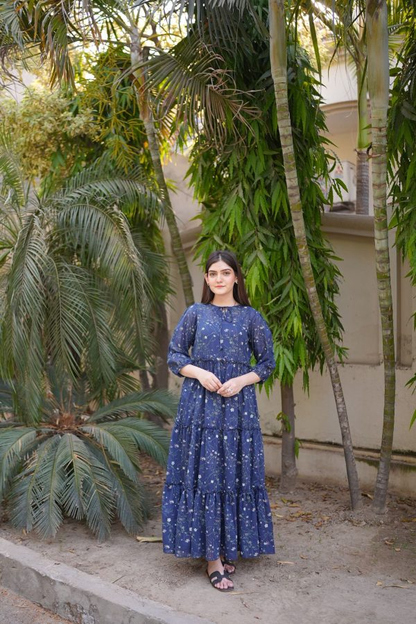 Lawn-Navy Flora Tier Dress - Image 9