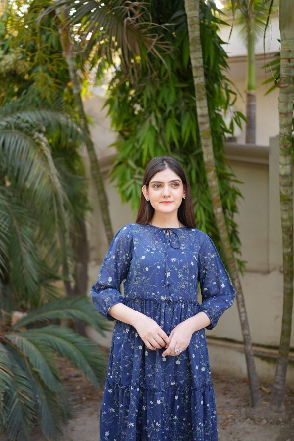 Lawn-Navy Flora Tier Dress - Image 4