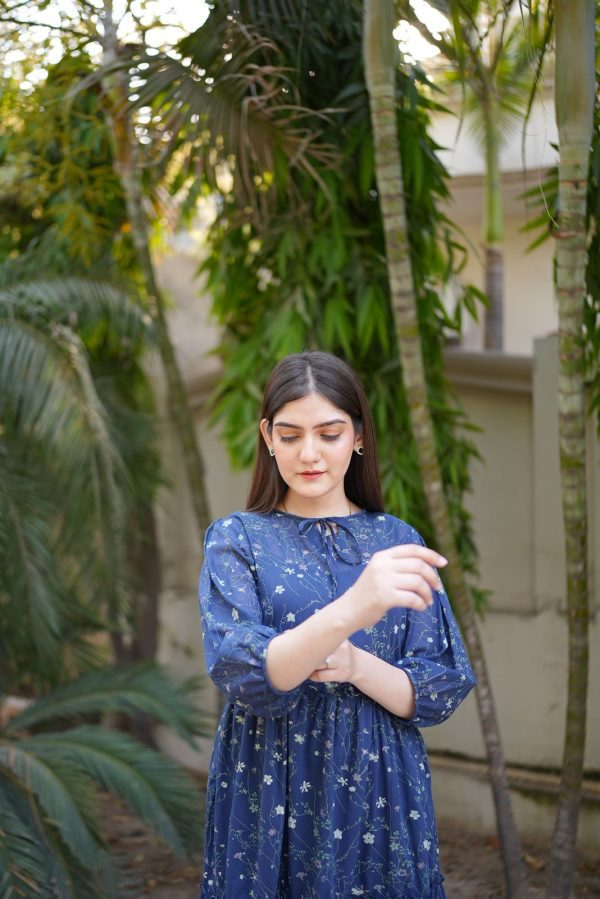 Lawn-Navy Flora Tier Dress - Image 6
