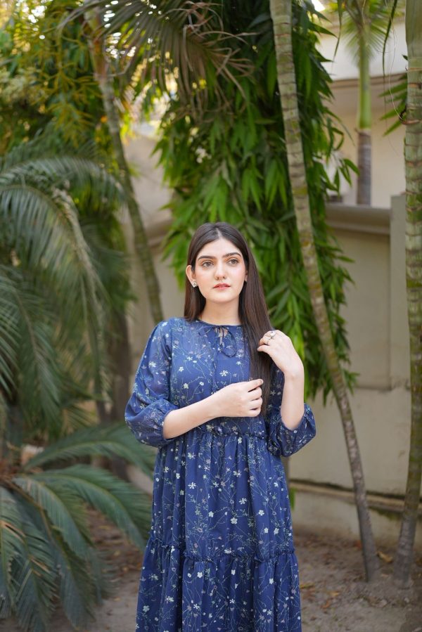 Lawn-Navy Flora Tier Dress - Image 3