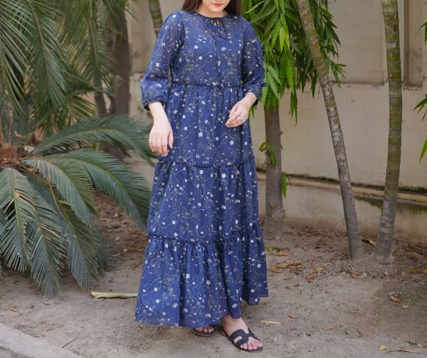 Lawn-Navy Flora Tier Dress