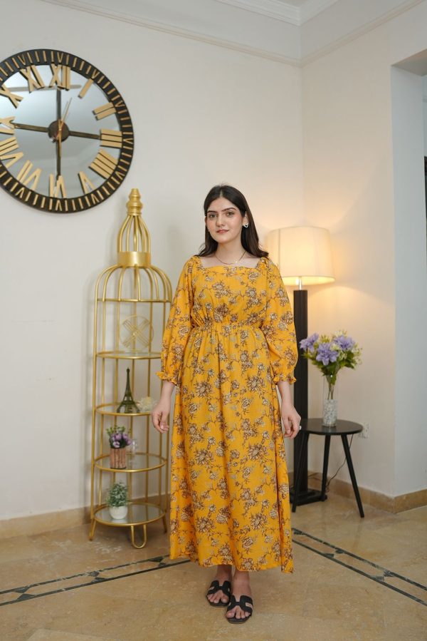 Lawn-Yellow Forsythia Floral Dress
