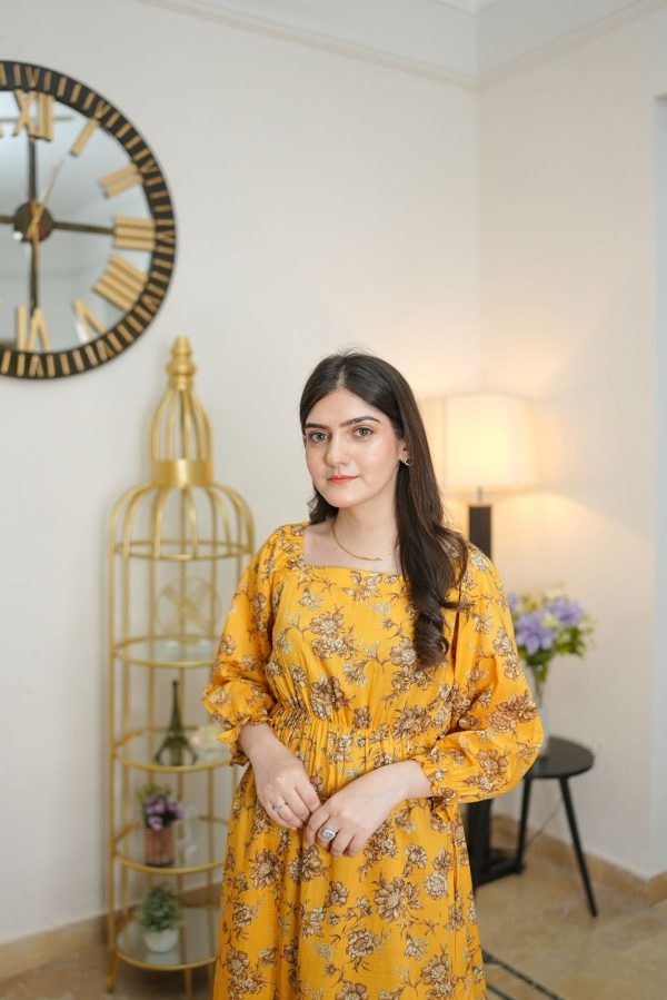 Lawn-Yellow Forsythia Floral Dress - Image 6