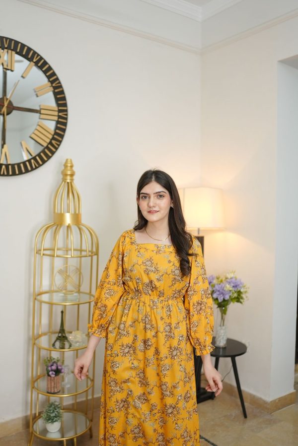 Lawn-Yellow Forsythia Floral Dress - Image 5