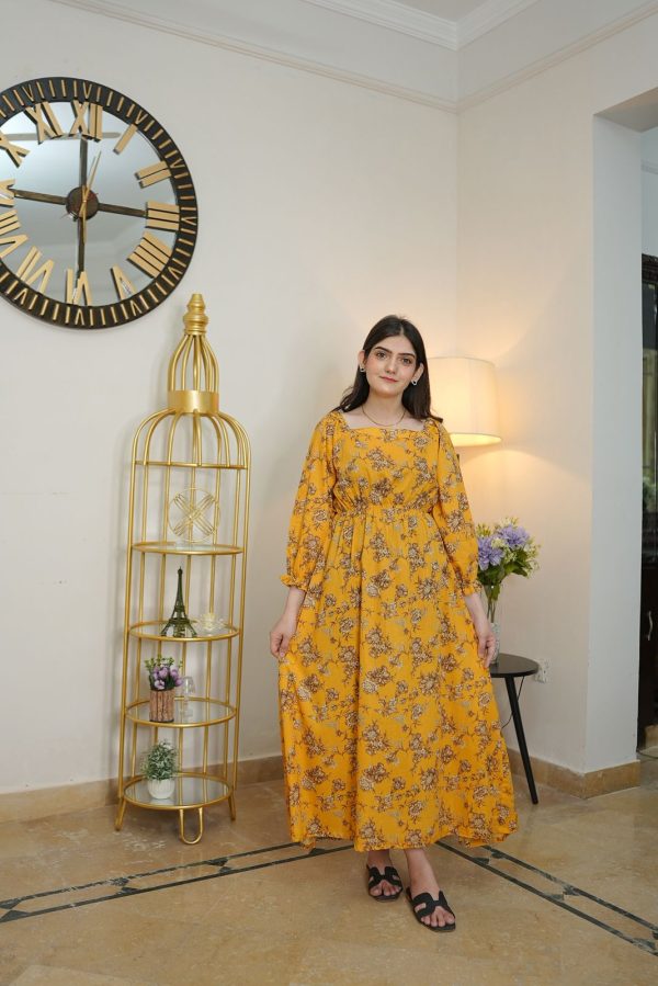 Lawn-Yellow Forsythia Floral Dress - Image 8