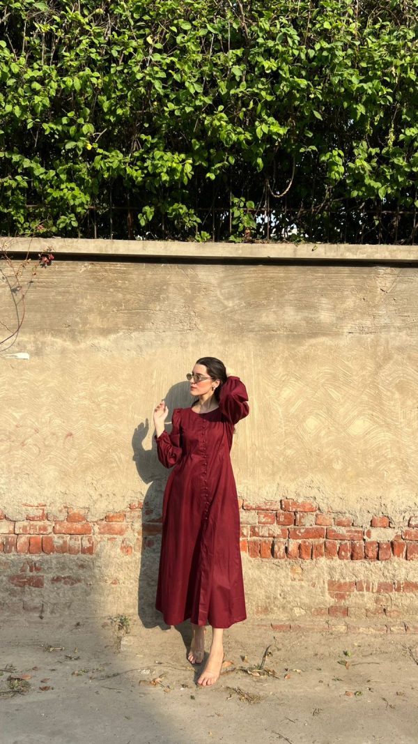 Cotton Lawn-Maroon Solid Long Dress - Image 8