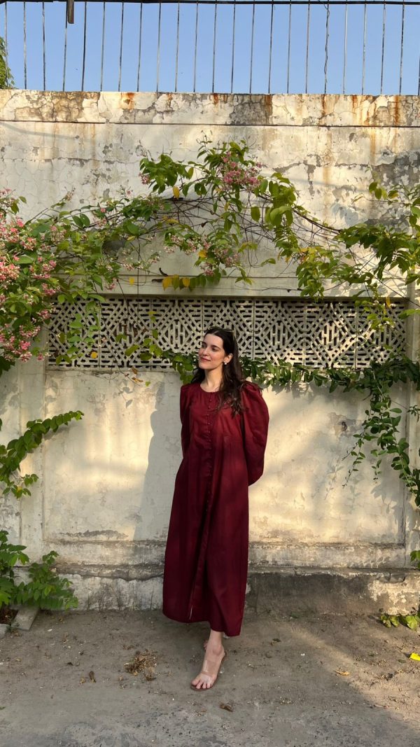 Cotton Lawn-Maroon Solid Long Dress - Image 6