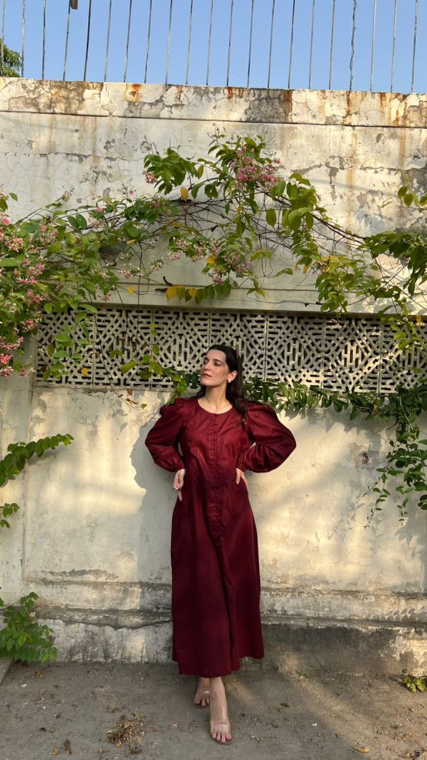 Cotton Lawn-Maroon Solid Long Dress - Image 5
