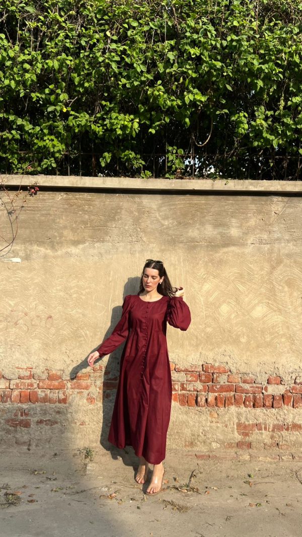 Cotton Lawn-Maroon Solid Long Dress - Image 3