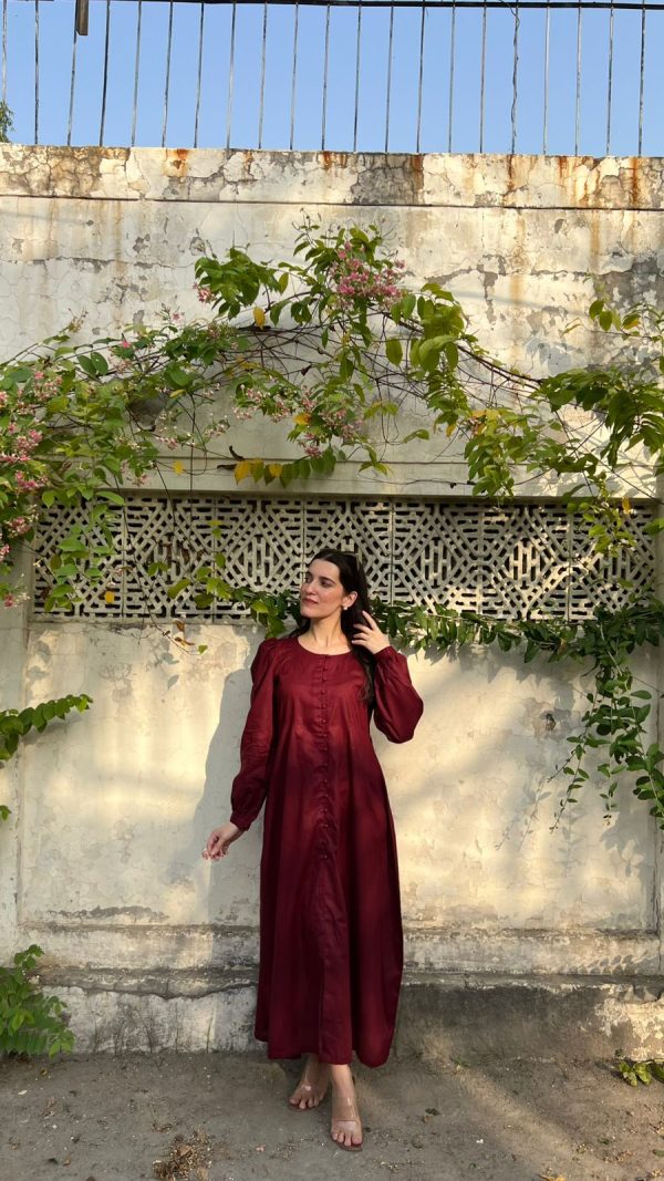 Cotton Lawn-Maroon Solid Long Dress - Image 7