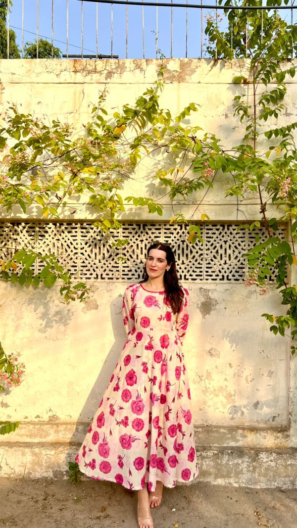Lawn-Pink Rose Lace Dress - Image 6