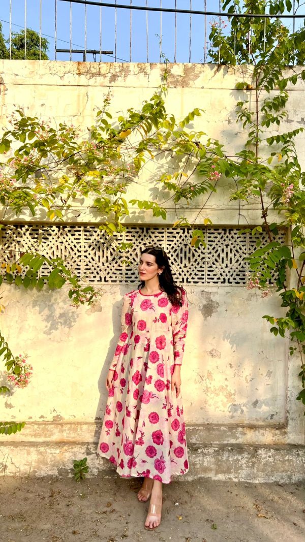 Lawn-Pink Rose Lace Dress - Image 5