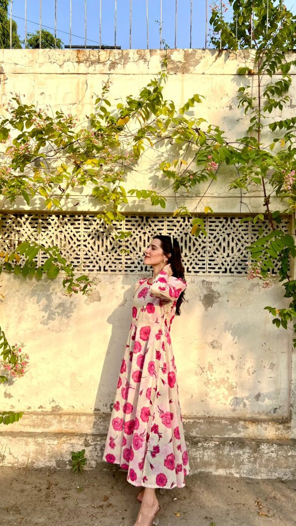 Lawn-Pink Rose Lace Dress - Image 4