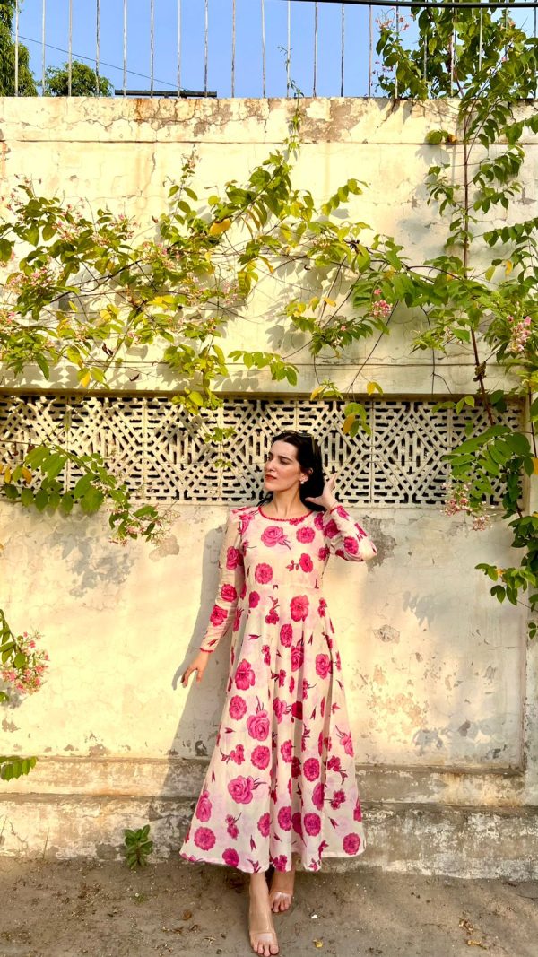 Lawn-Pink Rose Lace Dress - Image 3
