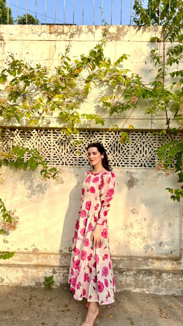Lawn-Pink Rose Lace Dress - Image 7