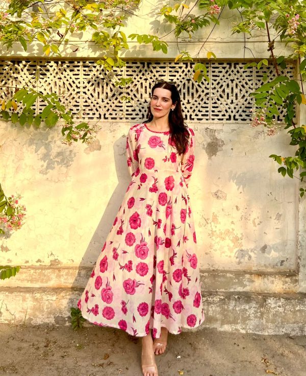Lawn-Pink Rose Lace Dress