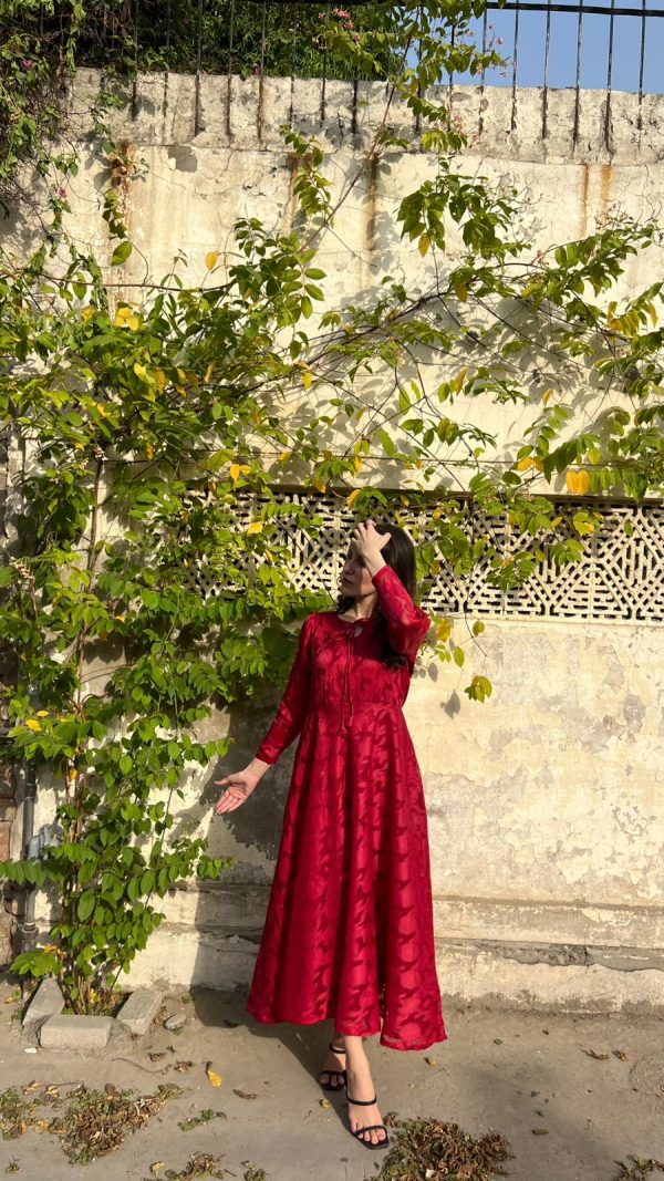 Broshia-Maroon Textured Dress - Image 6