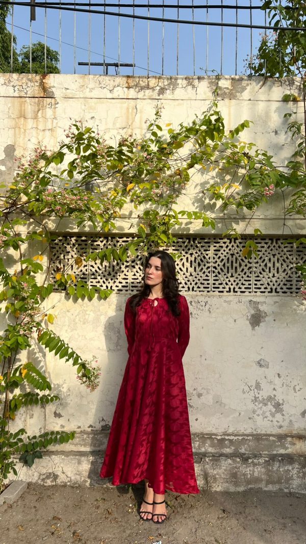 Broshia-Maroon Textured Dress - Image 5