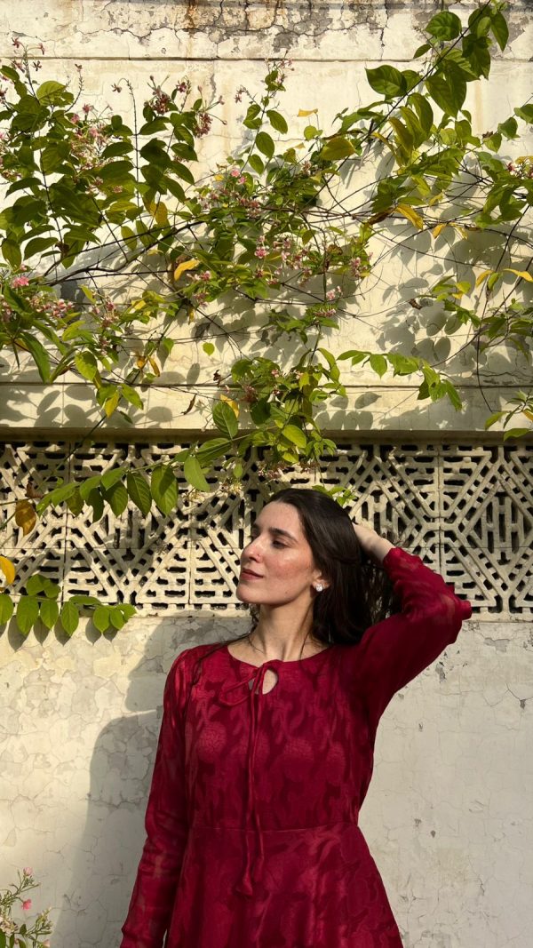 Broshia-Maroon Textured Dress - Image 4