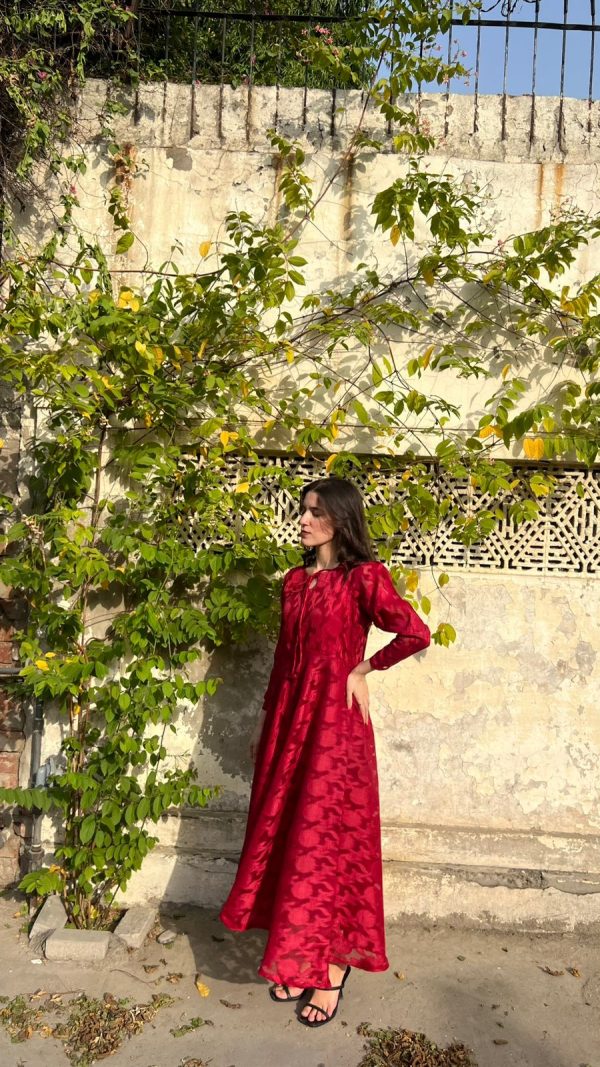 Broshia-Maroon Textured Dress - Image 7