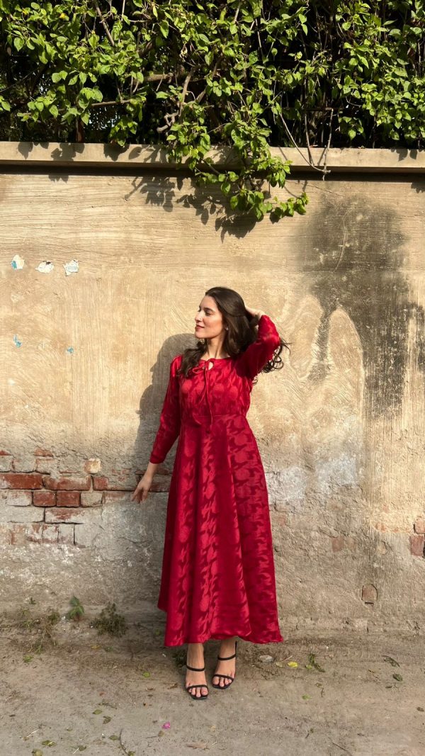 Broshia-Maroon Textured Dress - Image 3